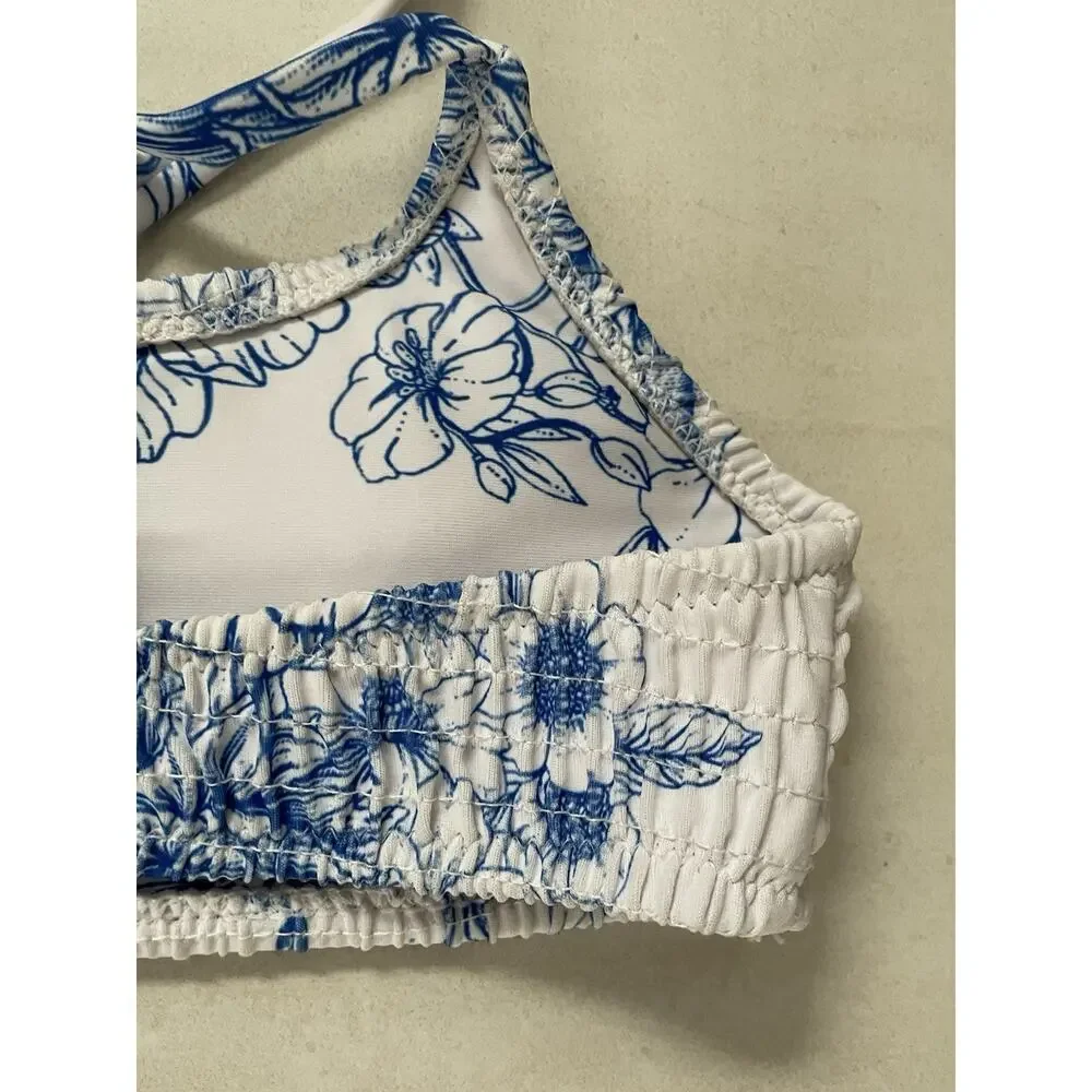 Summerhaus Swim Bralette Bikini Top Floral Toile Smocked Cottagecore Coquette
